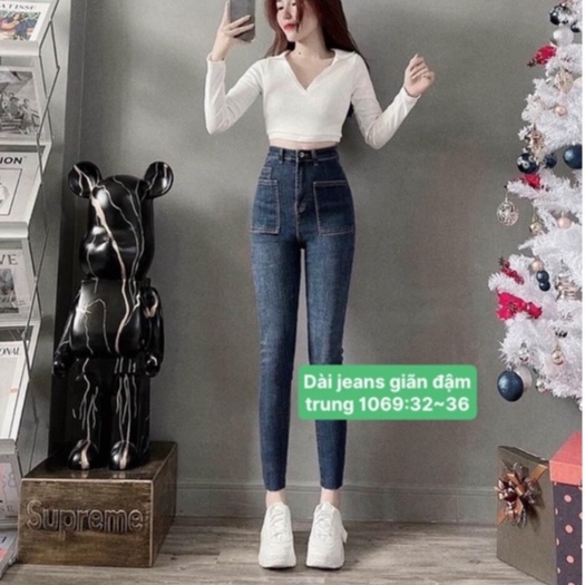 [Bigsize 58-90kg] Quần Skinny Jeans Túi Hộp, Lưng Siêu Cao, Co Giãn Mạnh, 3 Màu Xinh Xẻo