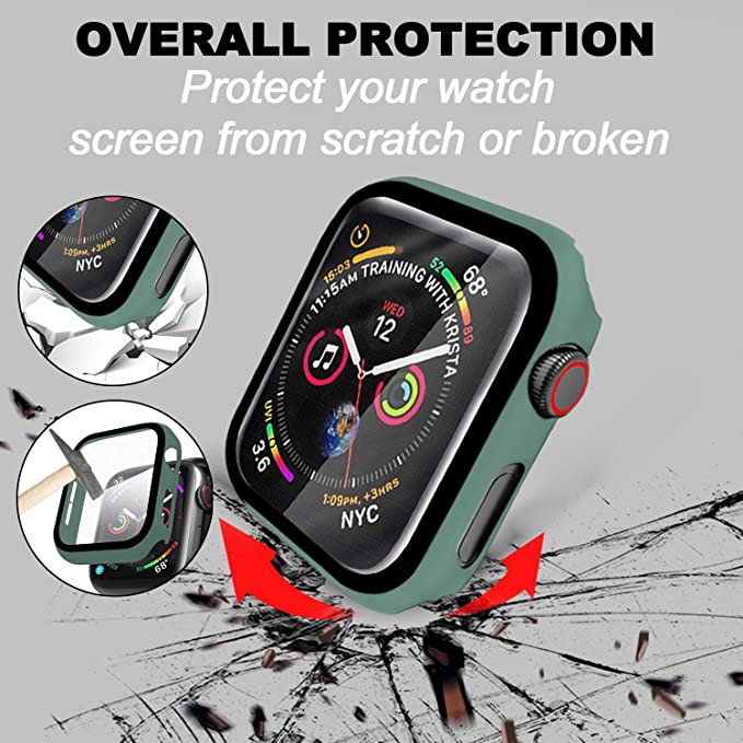 Ốp nhám khung cứng có mặt kính bảo vệ cho màn hình đồng hồ Apple Watch Series 6 SE 5 4 3 2 1 38mm 42mm 40mm 44mm