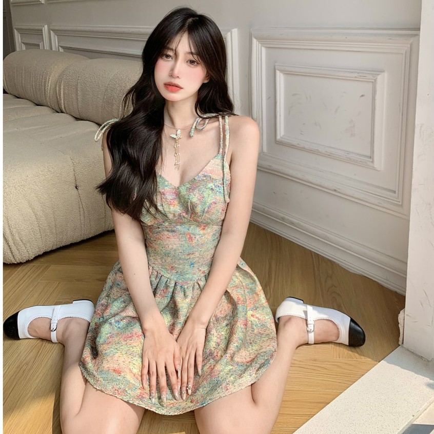 Đầm dạ nữ hai dây dáng xòe gợi cảm tiểu thư Emilyshop ulzzang