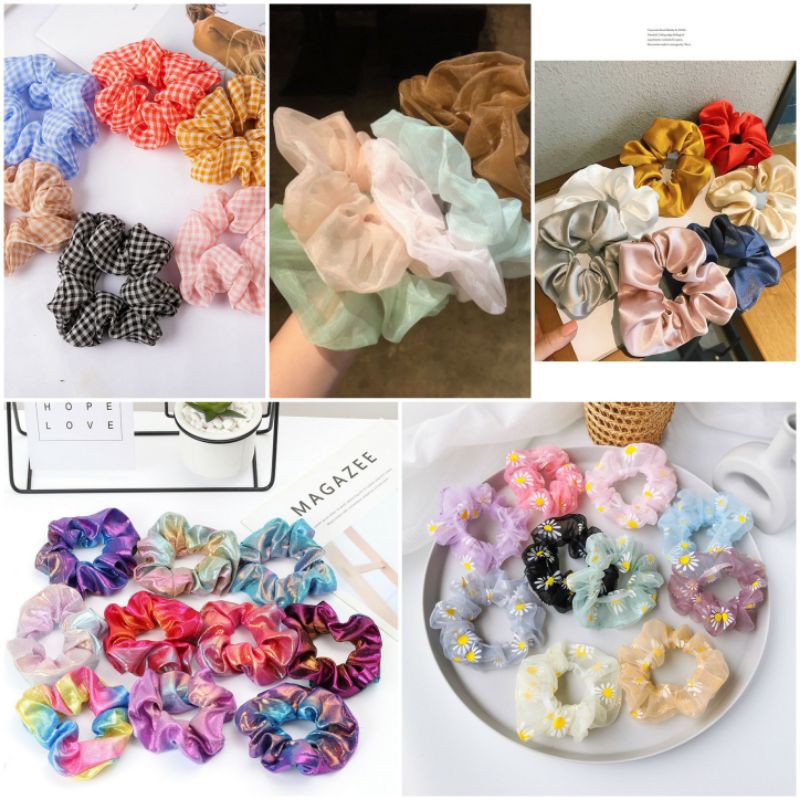Chun buộc tóc scrunchies vải satin ánh kim HA278