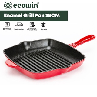 Chảo Ecowin Làm Từ Gang Tráng Men Dáng Vuông Màu Đỏ / Xanh Dương / Đỏ Chất Lượng Cao 28cm