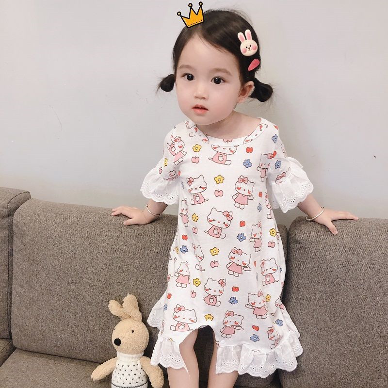 đồ ngủ In Hình Dễ Thương Cho Bé Gái/Girl Princess housewear / baby cute cotton lace pajamas