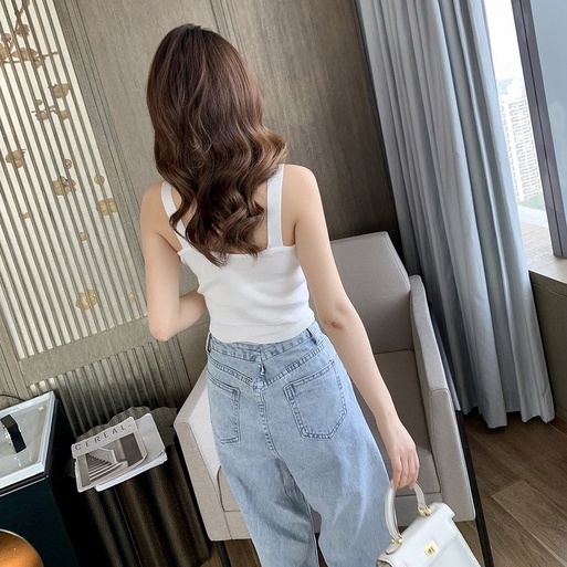 Áo hai dây ZHELIHANGFEI dệt kim dáng ngắn hở lưng thời trang gợi cảm