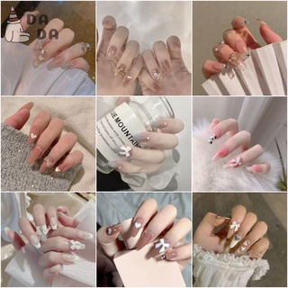 [Hàng mới về] Set 24 móng tay giả đính nơ thời trang dành cho nữ/tay giả đính đá thời trang dành cho nữ