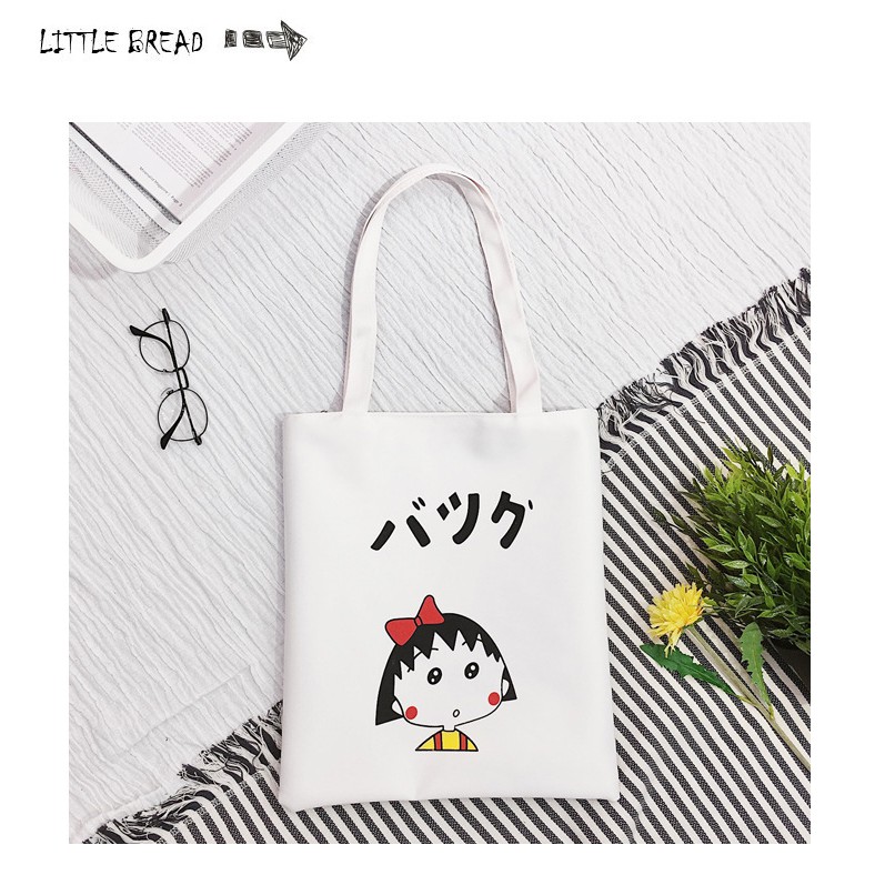 Túi Tote Vải Nữ, Đeo Vai Hình Maruko, Phong Cách Nhật Bản, Mẫu Mới Nhất Màu Trắng
