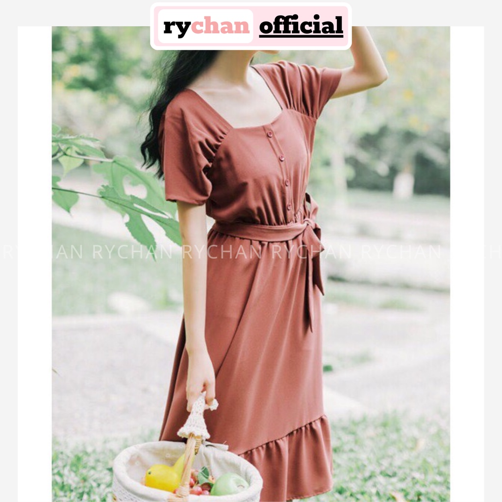 [ẢNH THẬT CUỐI] DX621 - Đầm Xòe Đuôi Cá Phối Cổ Vuông Cột Eo