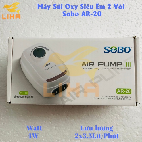 Máy Sủi Oxy 2 Vòi Sobo AR-20  - Máy Oxi Siêu Êm Cho Bể Cá