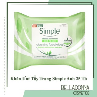 Khăn Tẩy Trang Simple Kind to Skin Cleansing Facial Wipes 25 Tờ