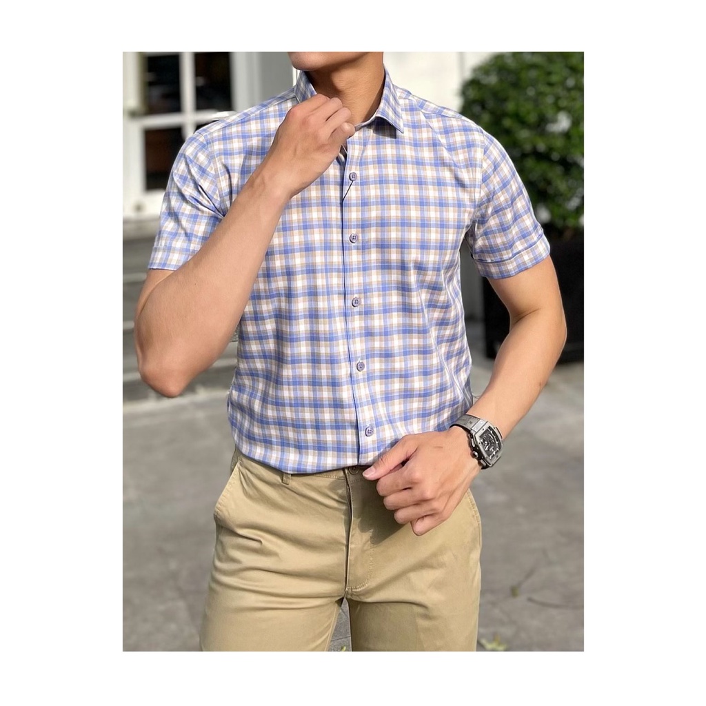 Áo sơ mi nam ngắn tay BELLUNI hoạ tiết caro trẻ trung năng động - ANS.BPS.BE.206.W6