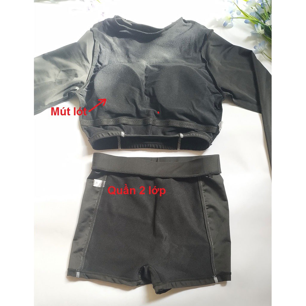{ẢNH THẬT} Đồ bơi nữ áo croptop tay dài quần cạp cao BK-370i | BigBuy360 - bigbuy360.vn