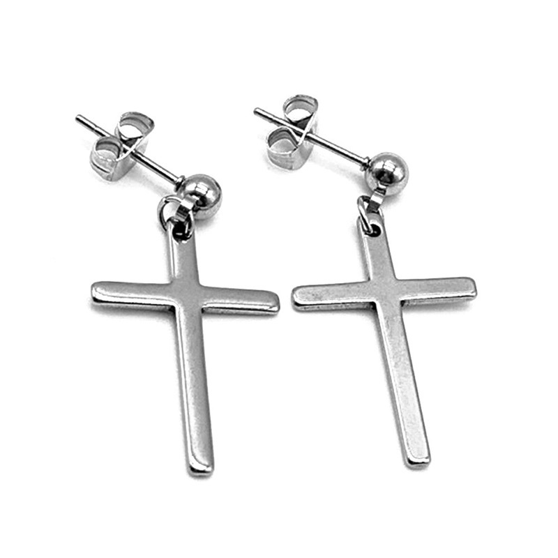 Khuyên Bông Tai Hình Chữ Thập Bạc Thép Titan Không Gỉ Cá Tính Chất Ngầu - Hình Thánh Giá phong cách Hàn Quốc (1 CHIẾC)