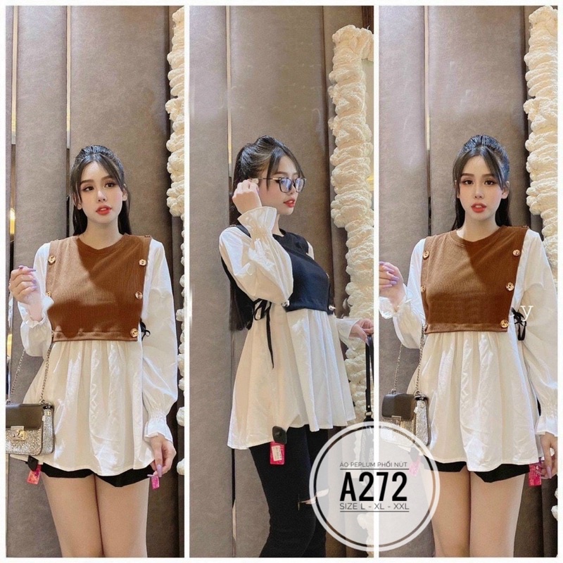 Bigsize Áo peplum phối nút A272
