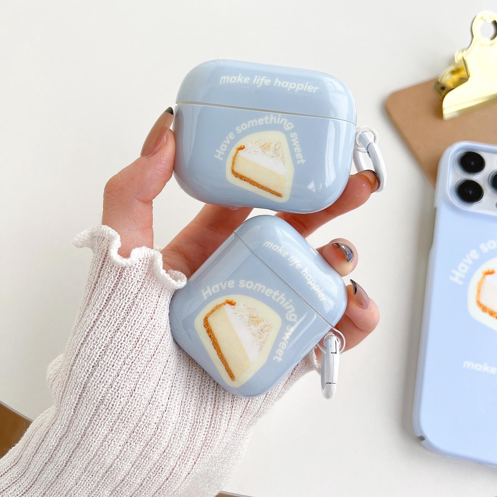 Vỏ Bảo Vệ Hộp Sạc Tai Nghe Bluetooth AirPods 1 2 pro 3 2021 gen3 Bằng TPU Dẻo Màu Xanh Dương Họa Tiết Bánh Ngọt Đơn Giản Thời Trang