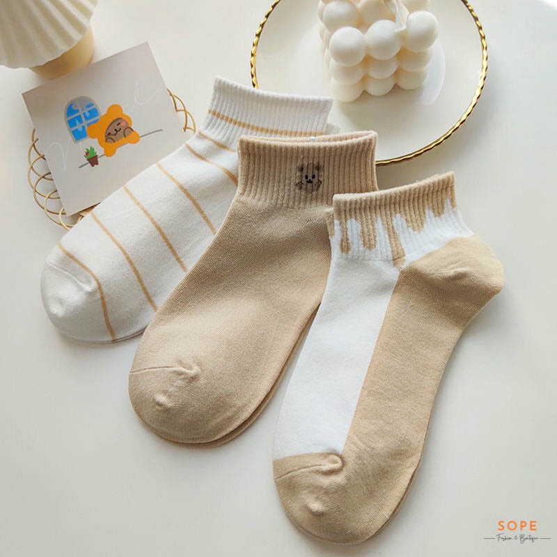 Tất cổ ngắn, set tất vớ nữ nam chất liệu vải Hàn chống trơn trượt và hôi chân - Sope Shop
