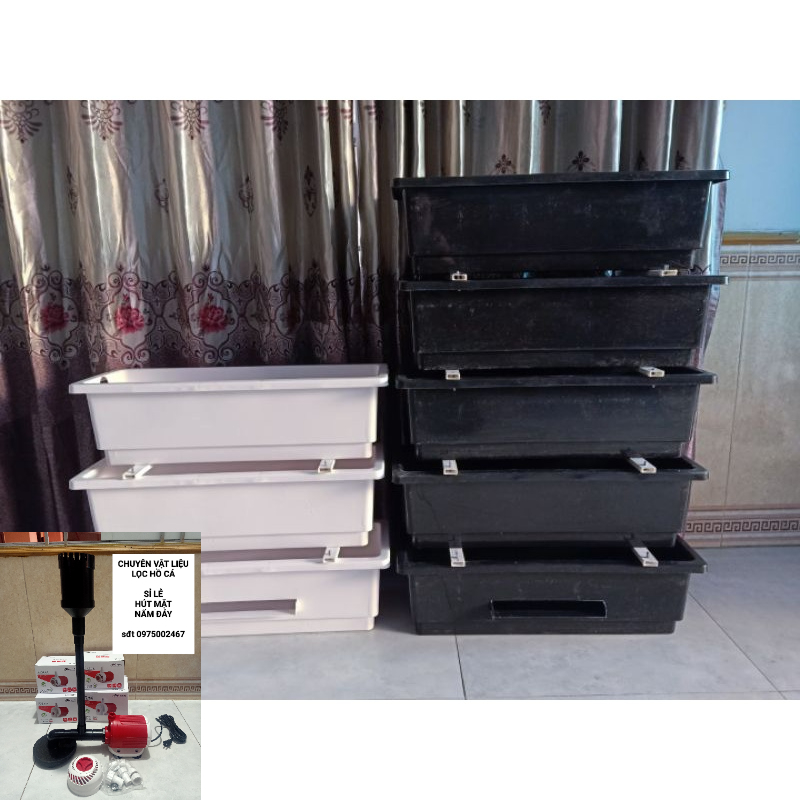 Baki lọc hồ cá koi. ful vật liệu lọc .3 tầng kt 68 x 25 x 18cm