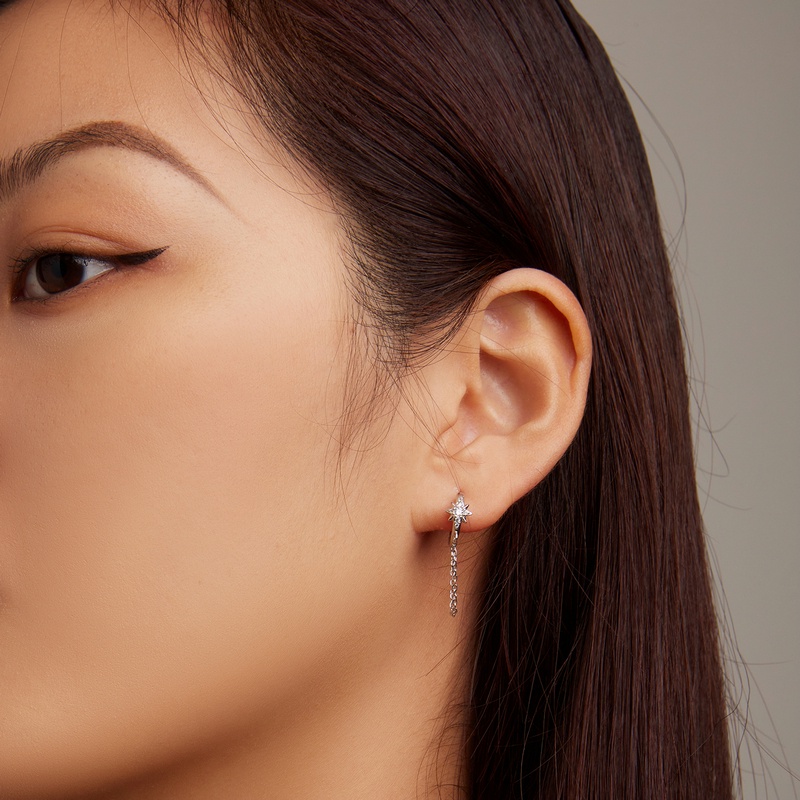 BAMOER Bông Tai bạc 925 HìNh Ngôi Sao ĐíNh Đá ThờI Trang