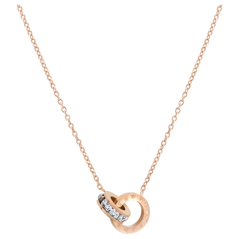 Vòng cổ thép titan mặt khắc chữ số la mã đính hạt đá zircon thời trang