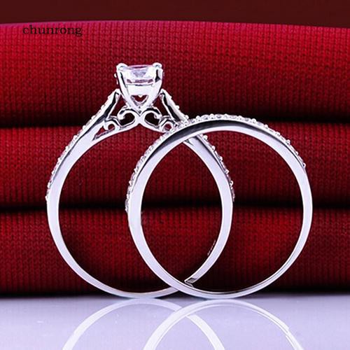 CHU_Women Engagement Wedding 2Pcs Set Cubic Zirconia 925 Sterling Silver Rings Size 6-10