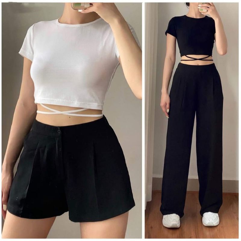 Áo croptop sexy cột dây chéo bụng