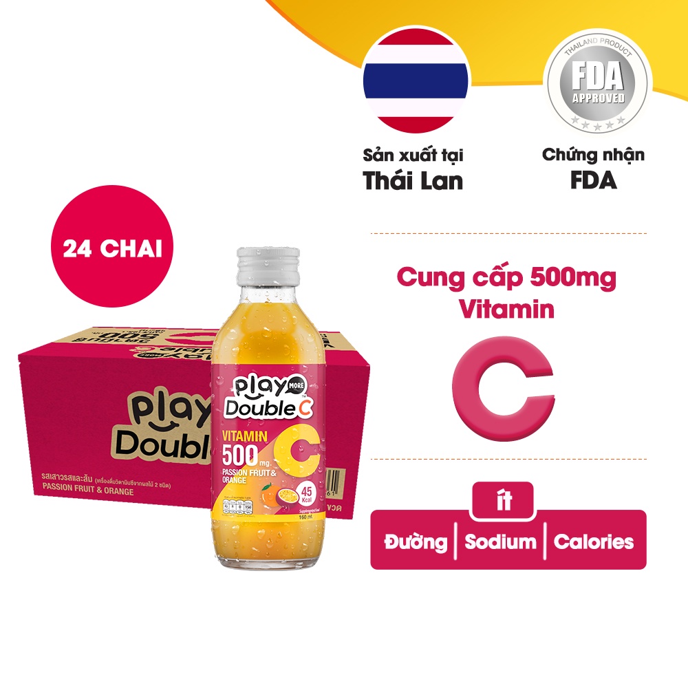 Thùng 24 chai nước giải khát vị chanh dây và cam Playmore Double C 160ml