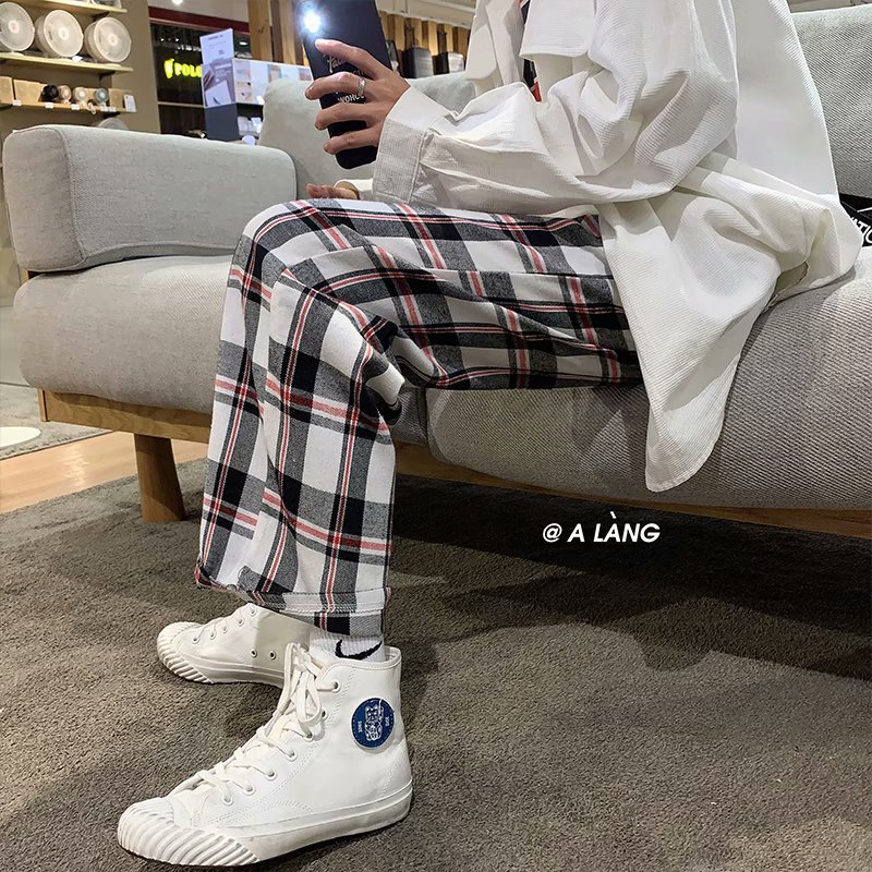 Quần Dài Ống Rộng Họa Tiết Sọc Caro Tf1 Phong Cách Hong Kong Cho Nam | BigBuy360 - bigbuy360.vn