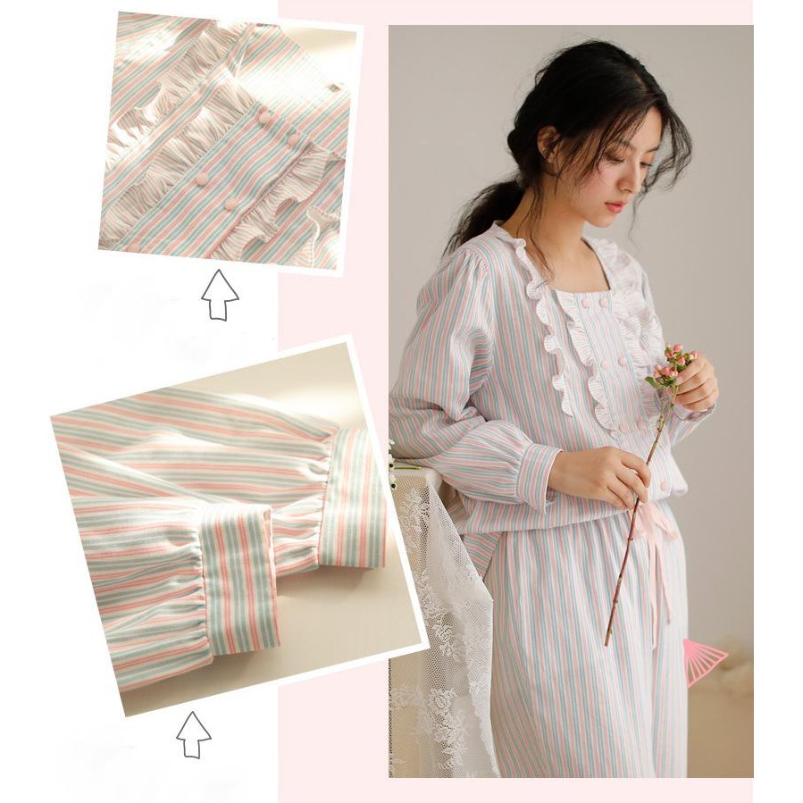 (45-60kg) Bộ mặc nhà thô Hàn Meju sọc xanh hồng-Snugg SNU1982