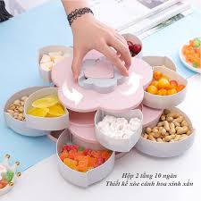 hộp mứt xoè 2 tầng khay hình hoa xinh xắn