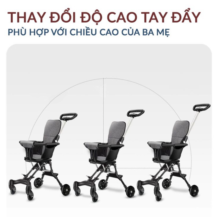 Xe Đẩy Em Bé Du Lịch Gấp Gọn Đảo Chiều, Xe Đẩy Trẻ Em Thông Minh 4 Bánh Siêu Gọn An Toàn Cho Bé