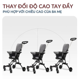 Xe đẩy em bé du lịch gấp gọn đảo chiều, xe đẩy trẻ em thông minh 4 bánh siêu gọn an toàn cho bé