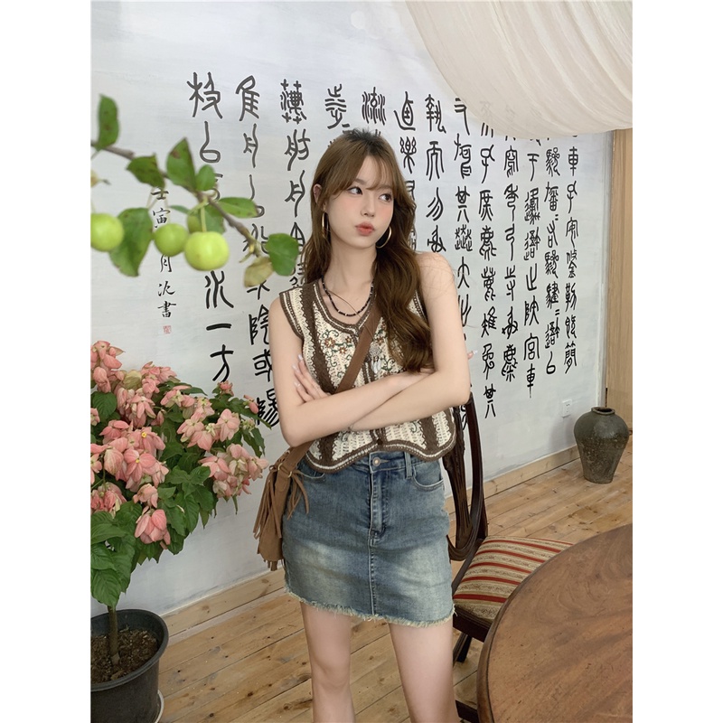 Áo hai dây ZHELIHANGFEI lưng cao phong cách retro Mỹ quyến rũ