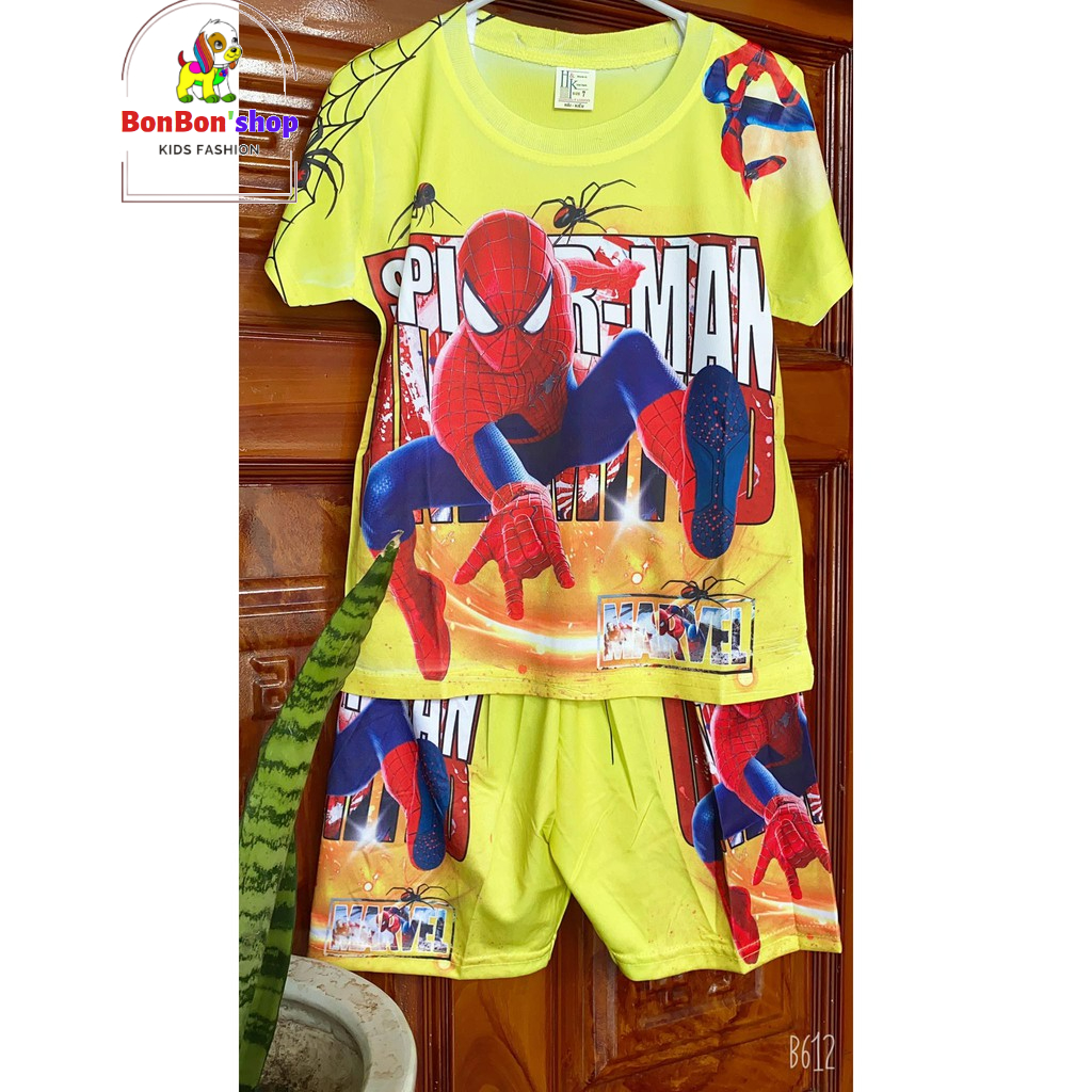 3DSNN02_Đồ bé trai có tay, Bộ siêu nhân nhện cho bé trai vải 3d thái mát lạnh cho bé từ 1 tuổi đến 5 tuổi