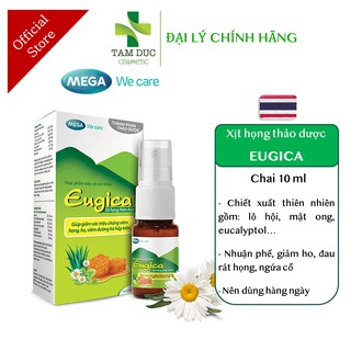 Eugica Mouth Spray - Xịt Họng Thảo Dược EUGICA 10ml Giảm Đau Rát Họng, Ho kích ứng, nhuận phế - Mega we care