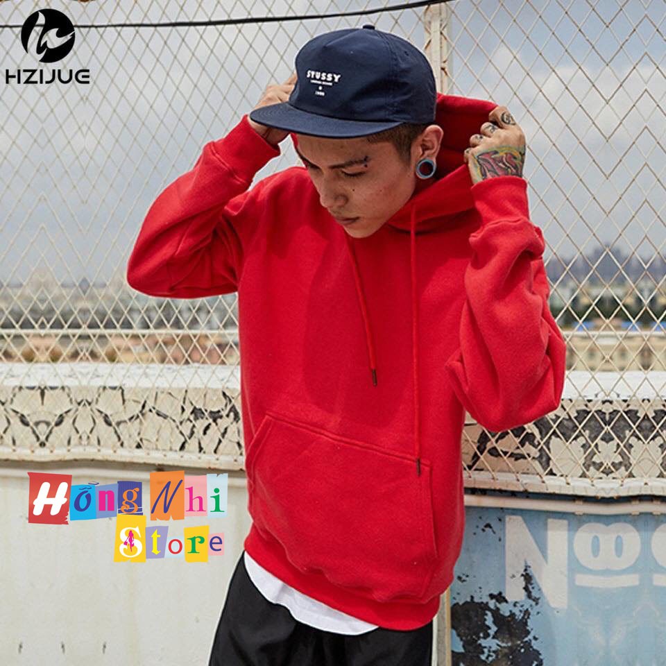 Áo Hoodie Trơn Màu Đỏ Cao Cấp Dáng Rộng Unisex Nam Nữ Mặc Được - MM