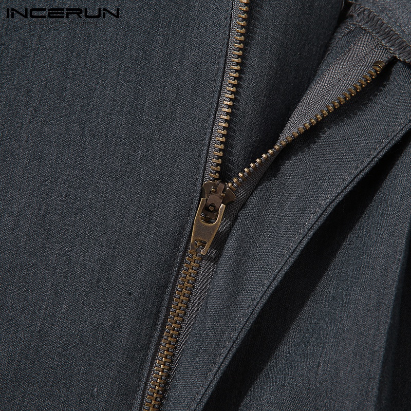 Áo liền quần ngắn INCERUN màu trơn phong cách phương Tây thời trang dành cho nam