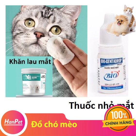 (2 loại) Khăn lau mắt và Nhỏ mắt Bio Orgo 10ml - dung dịch vệ sinh mắt chó mèo thú cưng