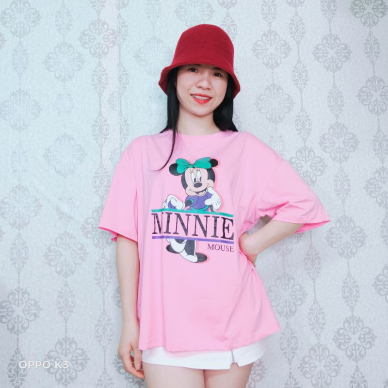 Áo phông nữ  phom rộng tay lỡ hình Chuột Mickey, áo thun nữ chất cotton