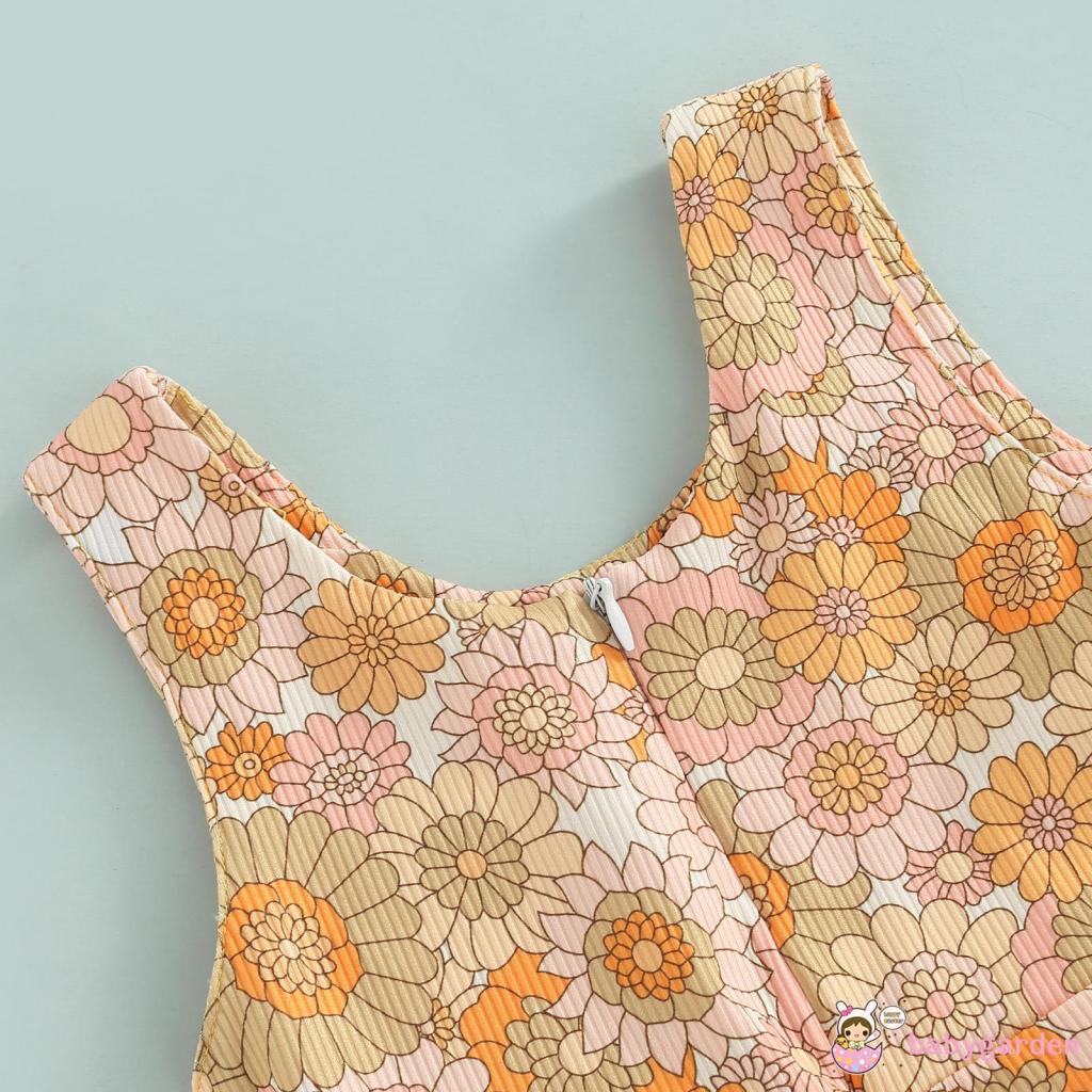 BABYGARDEN-6Months-3years Baby Girl Sleeveless Romper with Flower Rainbow Pattern, Casual Style Loose Version Summer