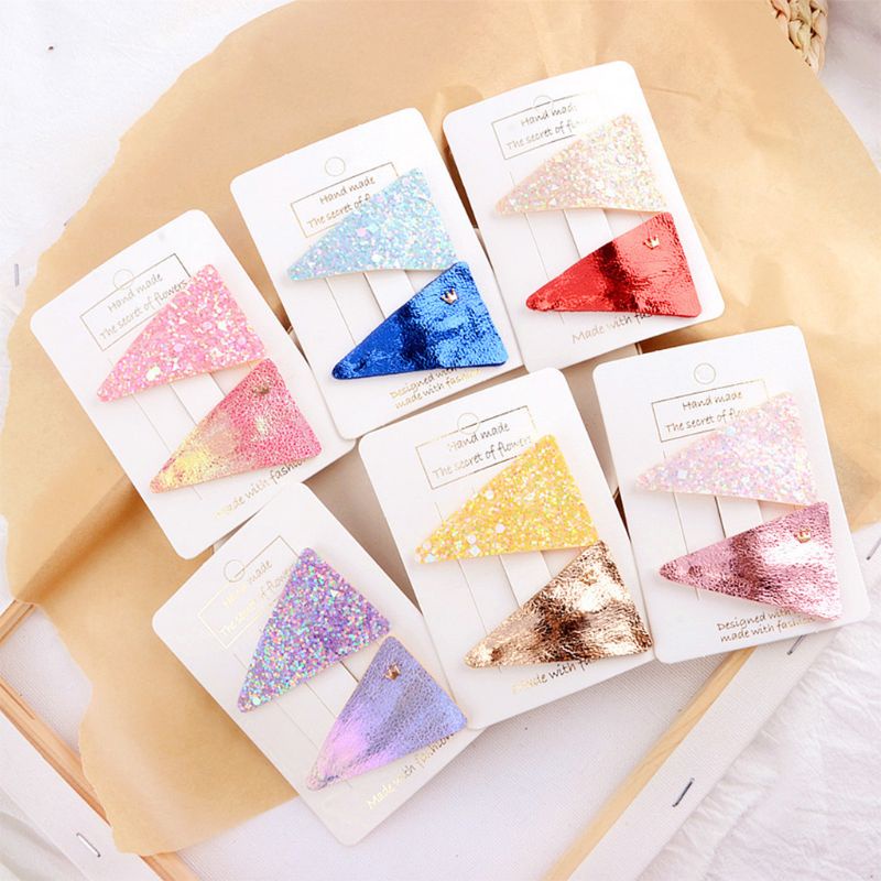 Set 2 Kẹp Tóc Da Giả Đính Kim Sa Lấp Lánh Cho Bé Gái