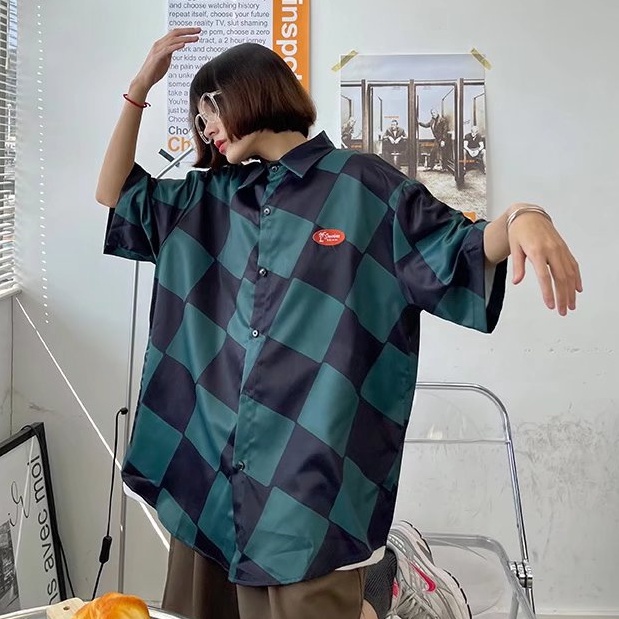 Áo Sơ Mi Cổ Vuông Tay Ngắn Dáng Rộng Phong Cách Hip hop Hàn Quốc Thời Trang Cho Nam Và Nữ