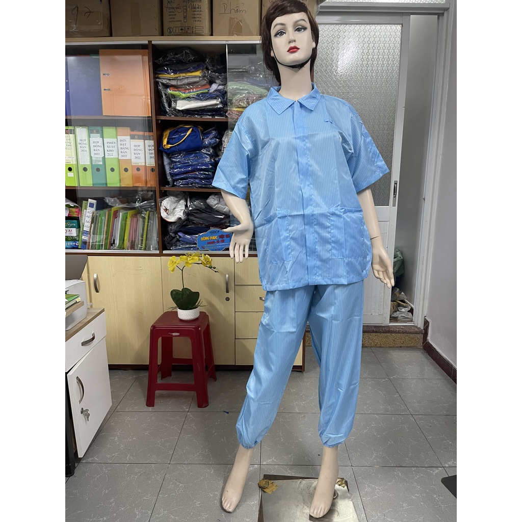 Quần áo phòng sạch chống thấm nước ngắn tay -hàng may đẹp