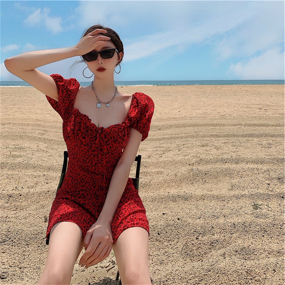 Đầm Tay Phồng Họa Tiết Hoa Phong Cách Mới Dành Cho Nữ