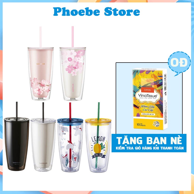 Ly Nhựa 2 Lớp Có Ống Hút Lock&Lock DoubleWall ColdCup HAP507 HAP509 [750ML]