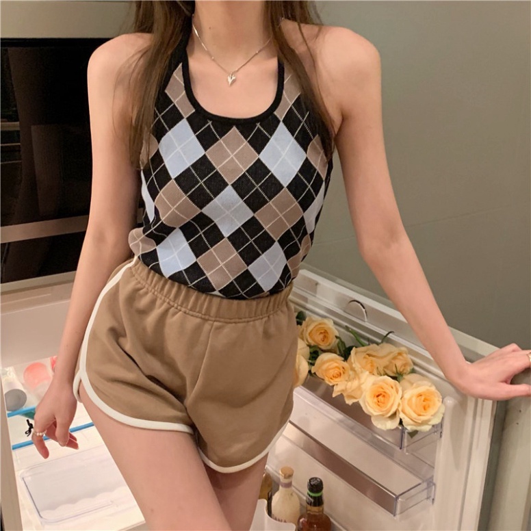 Áo 2 dây nữ LUHAZO kiểu croptop sexy buộc dây cổ body dáng ôm sợi bún co dãn giãn K5T1