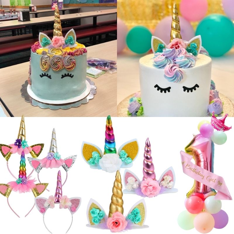 Bộ phụ kiện trang trí bánh kem hình kỳ lân/cầu vồng 1 tuổi cho bé