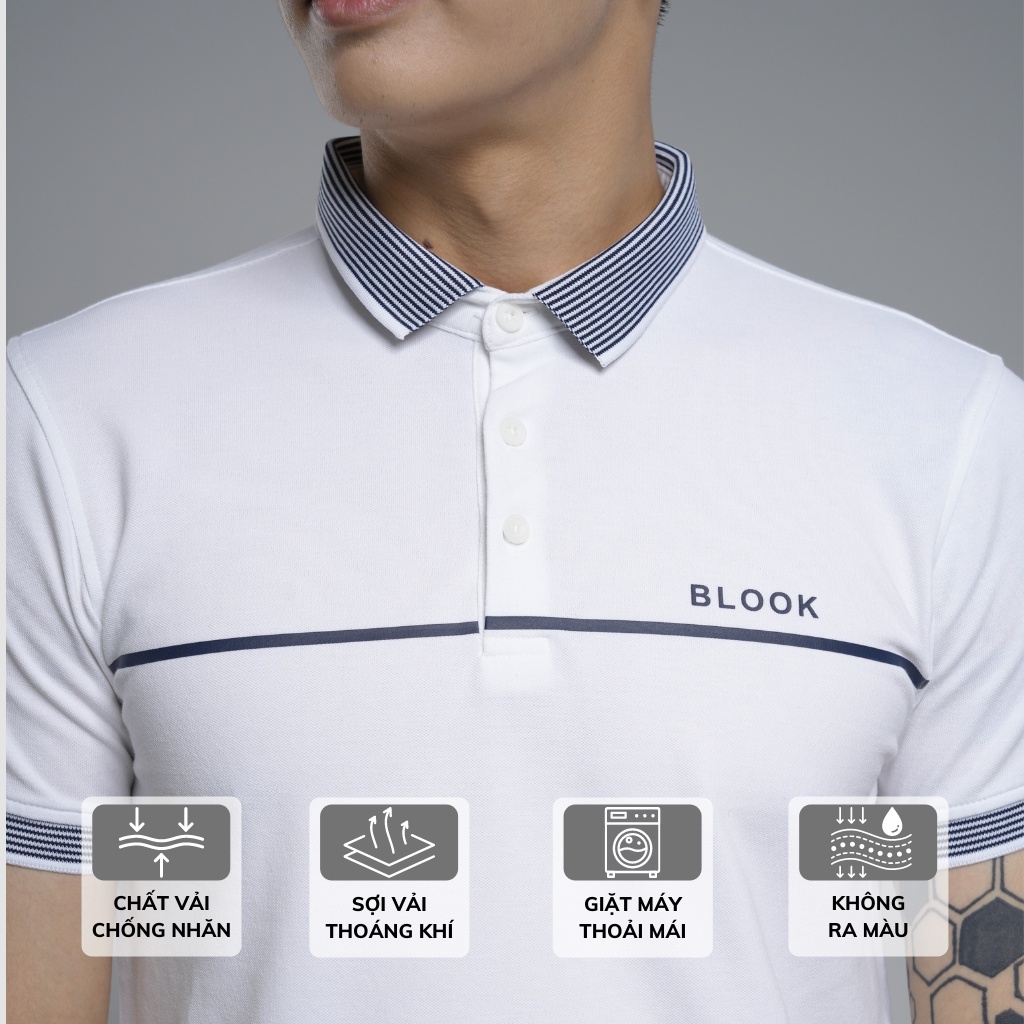 Áo polo nam slimfit BLOOK chất vải thun cá sấu cotton co giản phối kiểu trẻ trung 43833  (HÌNH THẬT)