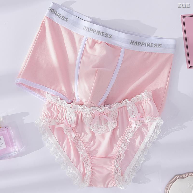 Quần Lót Boxer Cotton Phối Ren Màu Hồng Phong Cách Mới Cho Cặp Đôi