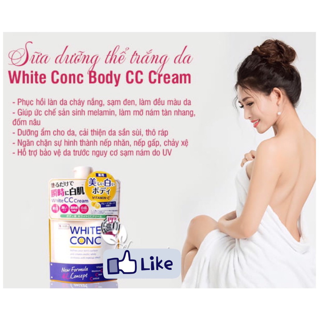 Sữa dưỡng thể trắng da White Conc Body White CC Cream Nhật Bản túi 200g - Dưỡng trắng da, mờ vết thâm, chống lão hóa