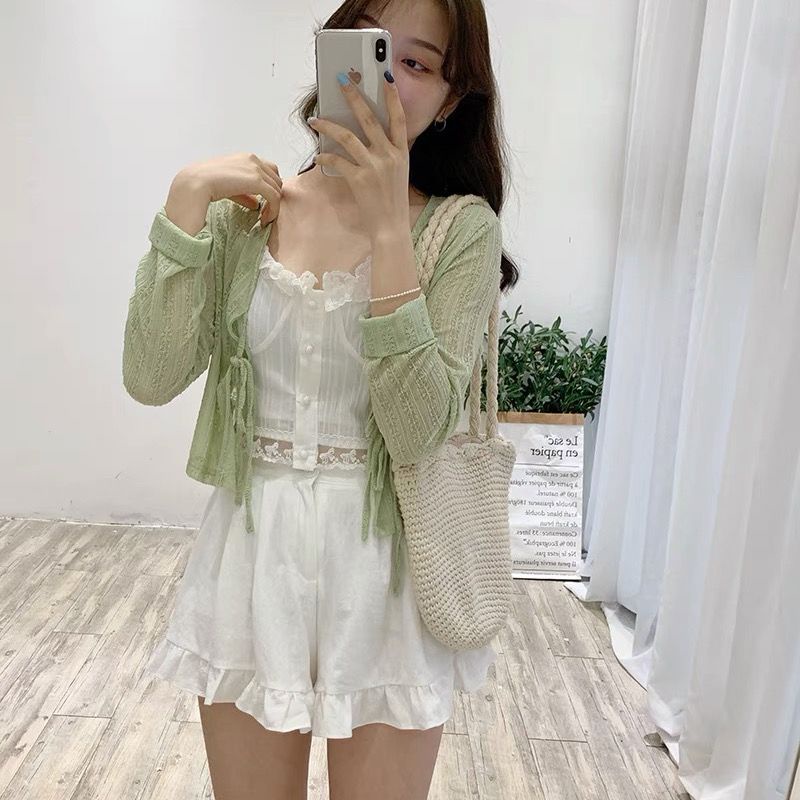 Áo Cardigan Dệt Kim Tay Dài Cổ Chữ V Thời Trang Mùa Hè 2022 Cho Nữ