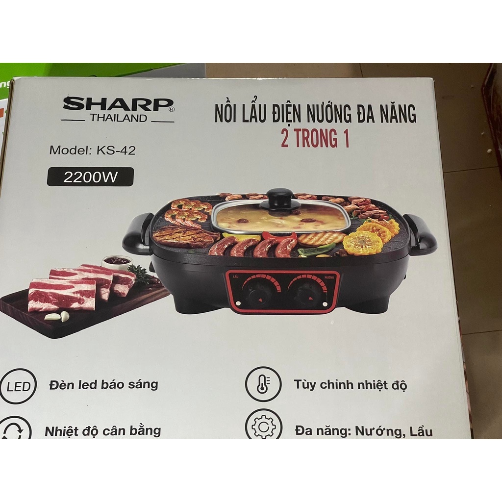 Nồi lẩu nướng,bếp lẩu nướng 2in1 sharp ks42 tiện lợi,tiết kiệm thời gian ,bảo hành 12 tháng