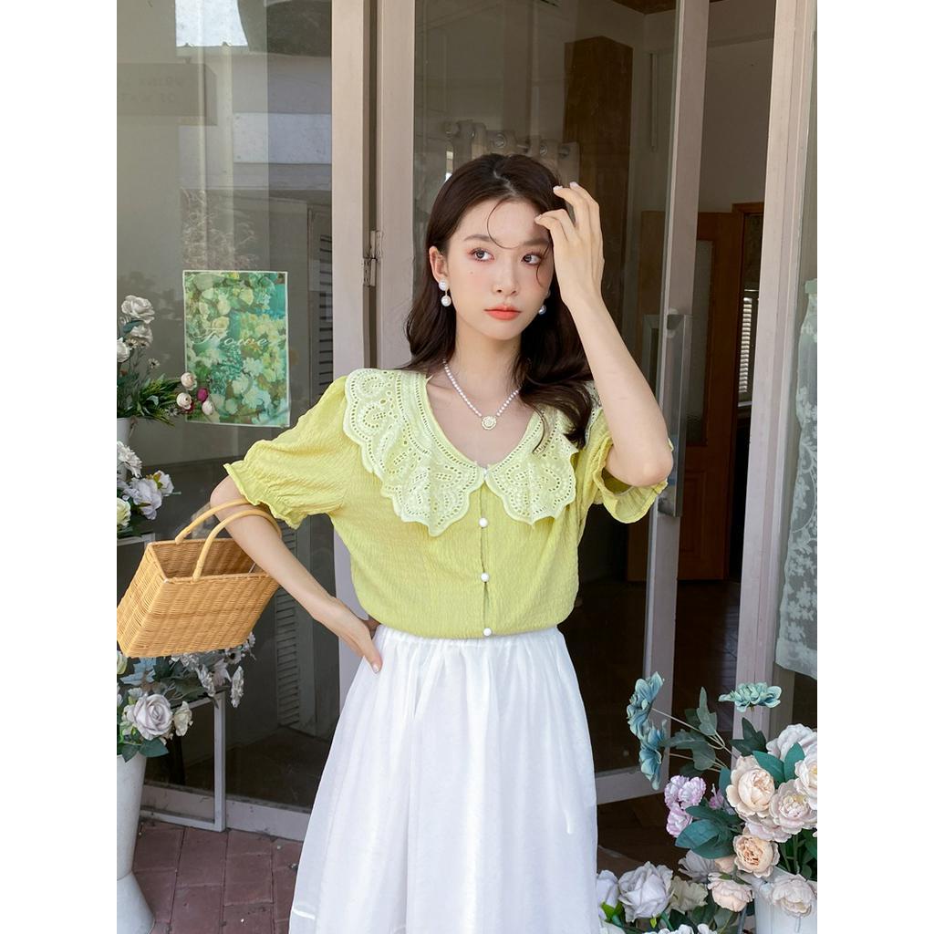 Áo Sơ Mi Ngắn Thêu Họa Tiết Rỗng 63427